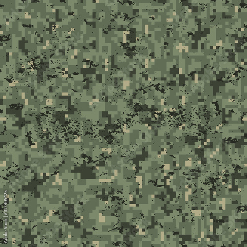 Seamless digital pattern green camouflage grunge