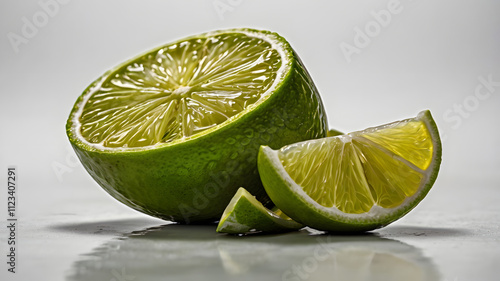 Fresh lime slices on white backgrounds photo