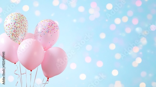 Festive Pink Balloons with Sparkles Against a Soft Blurred Background