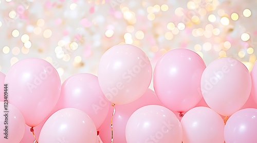 Festive Pink Balloons with Sparkles Against a Soft Blurred Background