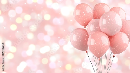 Festive Pink Balloons with Sparkles Against a Soft Blurred Background