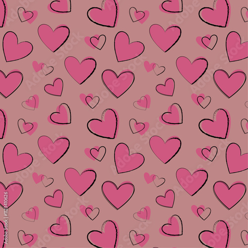 Pink Hearts & Outlines vector repeat pattern