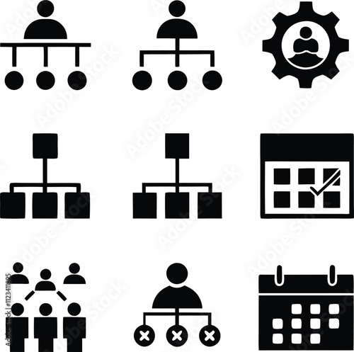 Organizational Chart Icons Hierarchy, Team, Management, Scheduling, Planning