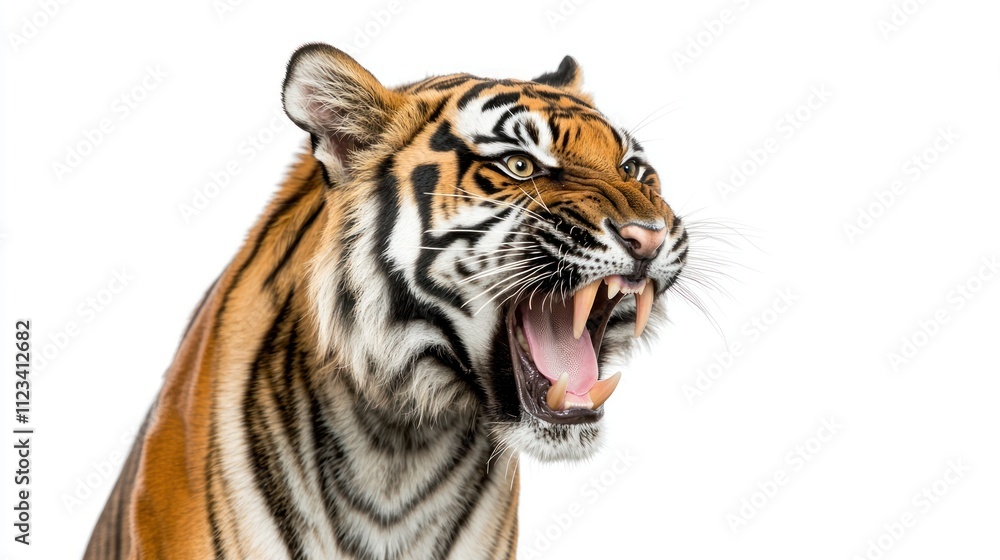Obraz premium Roaring tiger captured in studio wildlife photography high contrast close-up animal behavior concept