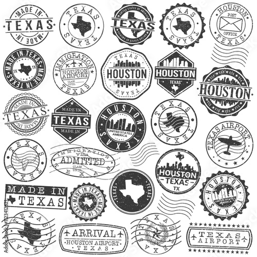 Houston, TX, USA Set of Stamps. City Travel Marks. Made In Product. Design Seals Old Style Insignia.