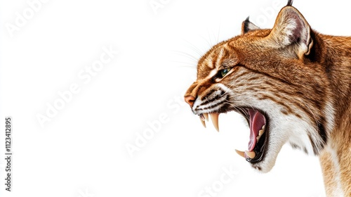 Fierce lynx roaring in studio setting wildlife photography isolated background dynamic animal portrait