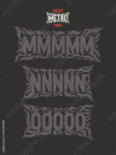 Vector abstract alphabet set of letters with in style of heavy music fan art named - Hairy Metal
