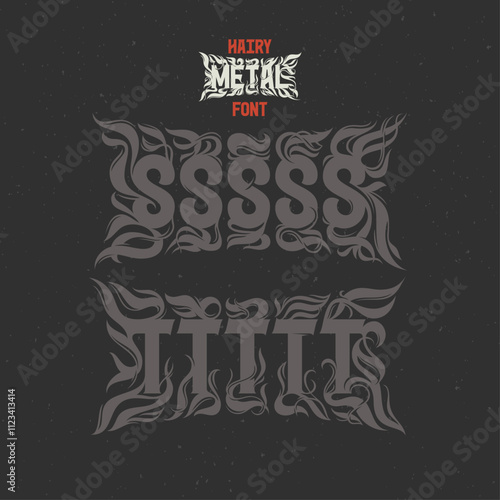 Vector abstract alphabet set of letters with in style of heavy music fan art named - Hairy Metal
