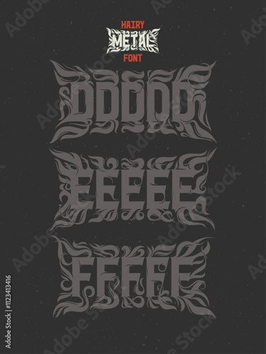 Vector abstract alphabet set of letters with in style of heavy music fan art named - Hairy Metal