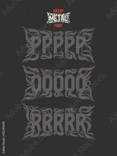 Vector abstract alphabet set of letters with in style of heavy music fan art named - Hairy Metal