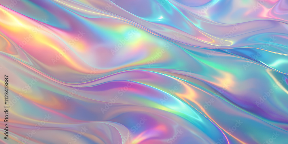 Fototapeta premium Colorful iridescent waves create a mesmerizing pattern reflecting light and beauty