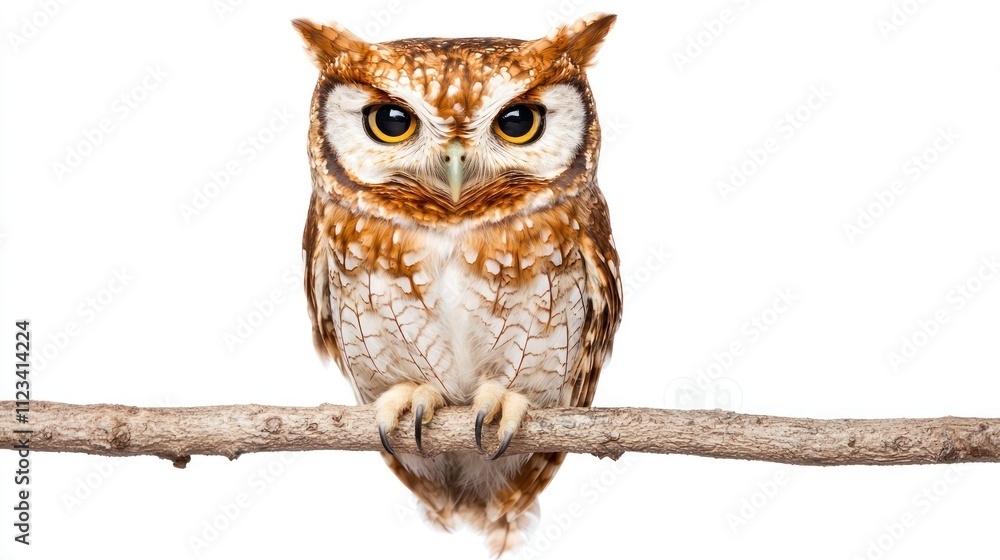 Obraz premium Captivating owl perched on a branch natural habitat wildlife photography detailed close-up nature concept