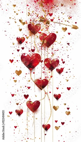 Vibrant cupid s arrows piercing red hearts with glittering patterns for romantic celebrations photo