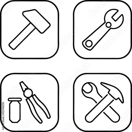 Handyman Tools Icons Hammer, Wrench, Pliers, Repair Kit photo