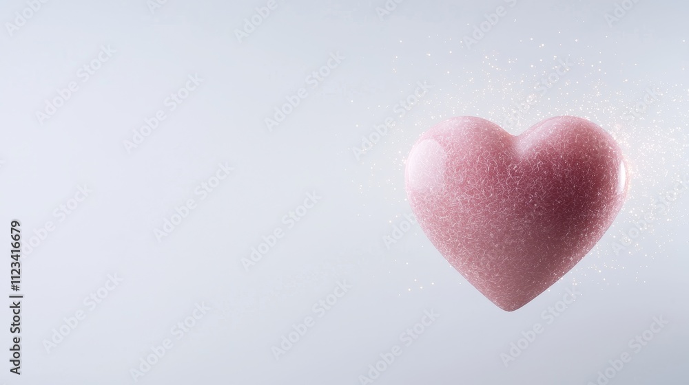 Fototapeta premium Shiny Pink Heart Icon with Sparkles on Soft Gray Background for Romantic Themes and Valentine's Day Celebrations