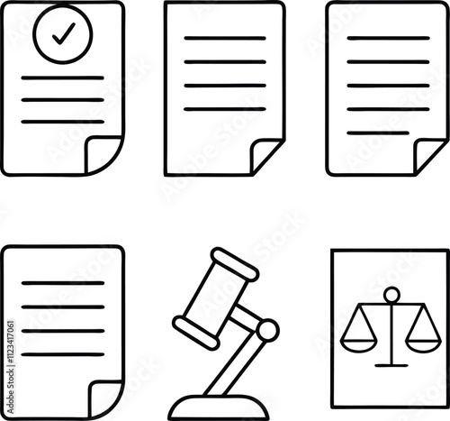 Legal Documents, Law, Justice, Contract, Agreement, Court, Icons, Gavel, Scales, Checklist