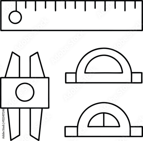 Geometry tools ruler, compass, protractor, measuring, drawing, angles, shapes, mathematics, educatio