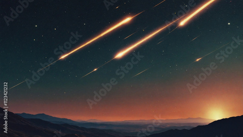 a stunning night sky with a bright, glowing shooting star streaking across the dark expanse. photo