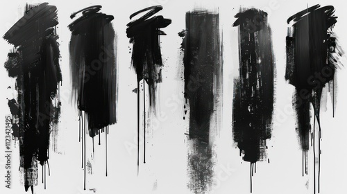 Vector set of brush strokes creating artistic textures on a white background for design projects