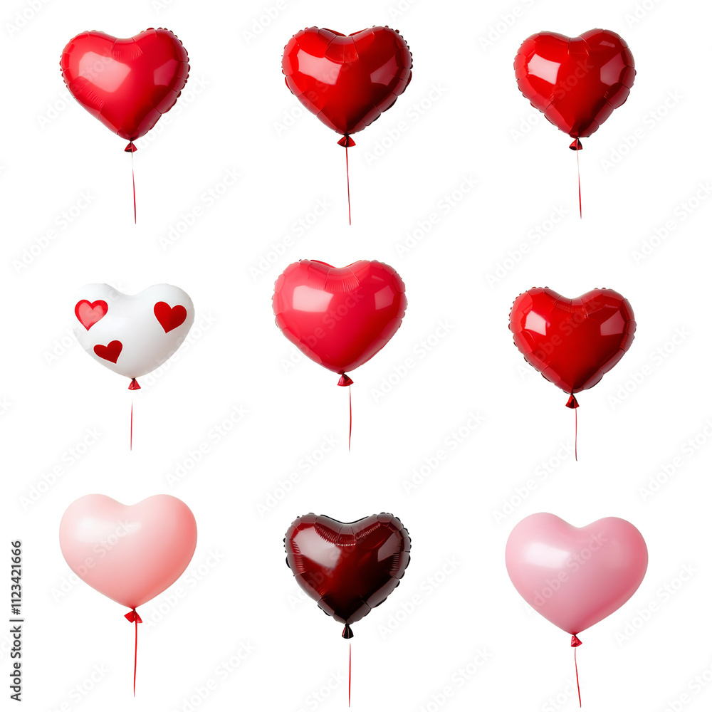 Colorful heart-shaped balloons on a white isolated background, perfect for celebrations and romantic occasions. Colorful heart-shaped balloons on a white isolated background, perfect for celebrations and romantic occasions.
