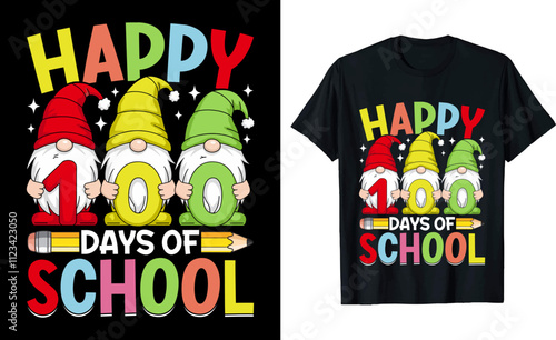 100 Days Of School Gnome Graphic T shirt Design Happy 100 Days Of School