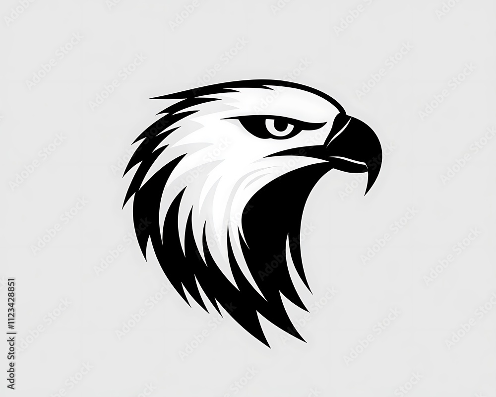 Obraz premium Elegant black and white vector eagle head logo on light grey. Simple shapes, high contrast.