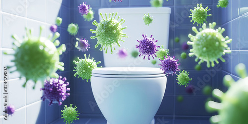 Virus cell flowing in  toilet, Hygiene and healthcare concept photo