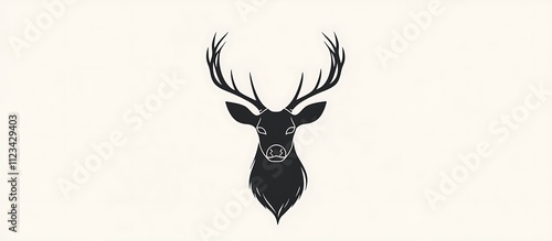 Elegant black deer head design with minimalist vector lines on a white background. Monochrome, flat style, ultra HD. photo