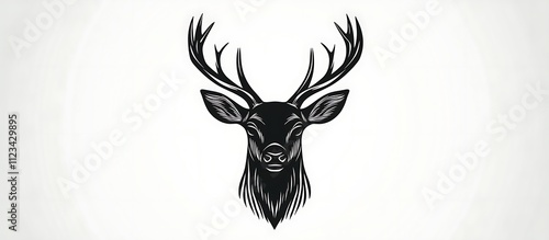 Elegant black deer head design with minimalist vector lines on a white background. Monochrome, flat style, ultra HD. photo