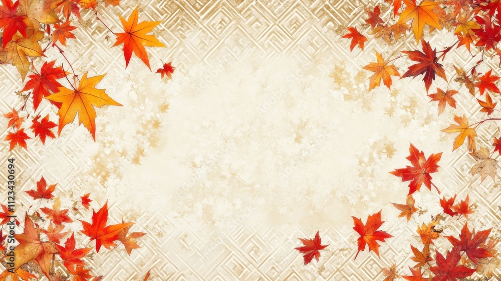 Autumn maple leaves with japanese art frame Autumn maple leaves with japanese art frame