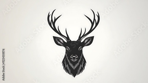 Wallpaper Mural Elegant black deer head vector logo with minimal lines, white backdrop. Monochrome and flat illustration style, ultra HD detail. Torontodigital.ca