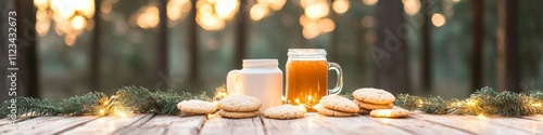 Cozy Holiday Picnic Setup in Serene Forest Clearing for National Pfeffernusse Day, Christmas, and New Years Celebrations photo