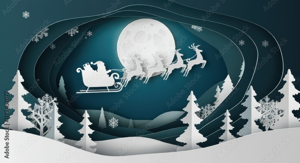 Naklejka premium Merry christmas background composition in style.Santa Claus on the sky Vector illustration.