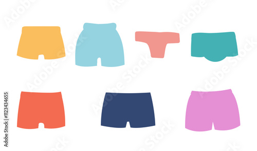 Panty tanga colorful underpants underwear silhouette pants clothes isolated set. Vector graphic design illustration