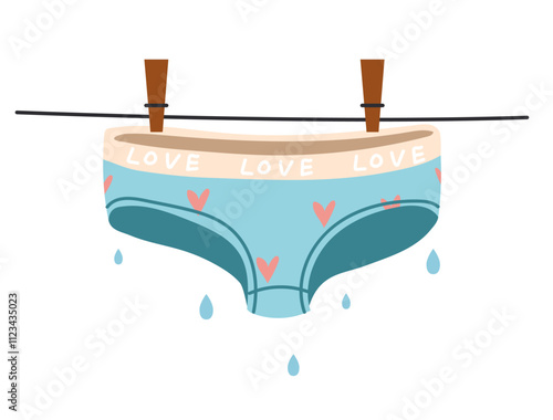 Underpants is drying isolated on white background. Vector flat graphic design illustration