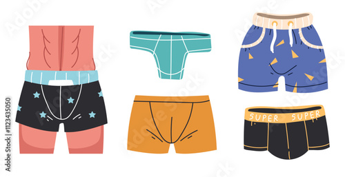 Underwear underware underpants man woman doodle style isolated set. Vector graphic design illustration