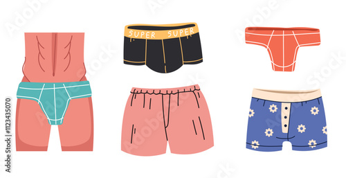 Underwear underware underpants man woman doodle style isolated set. Vector graphic design illustration