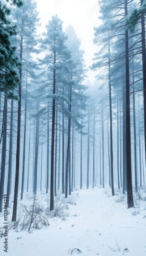 Fototapeta premium Pine Trees Standing Tall in Snowy Silence