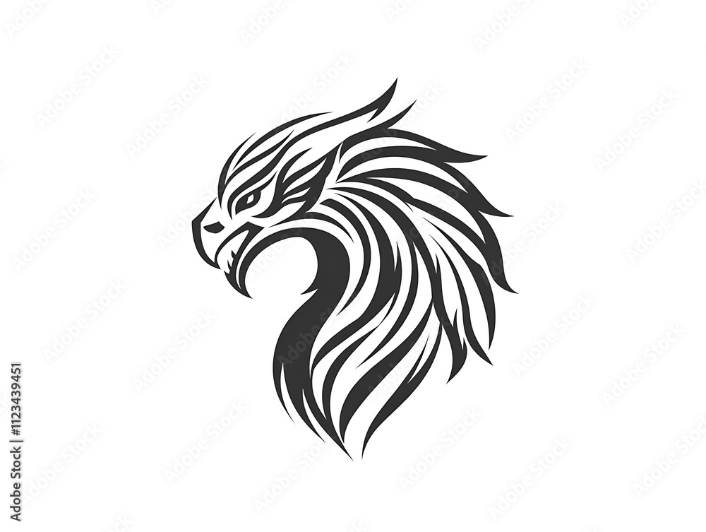 Obraz premium Elegant griffin head vector logo featuring black and white line art. Minimalist design on white background, ultra high resolution.