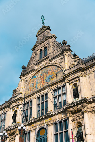 Beautiful painted building facade in Ghent, Flemish Region, Belgium.