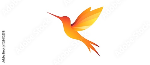 Elegant hummingbird logo in abstract vector style, bright gradients on white backdrop. Creative and sleek. photo