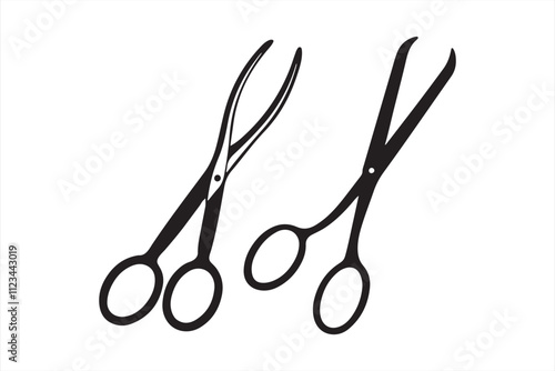 scissors, medical forceps silhouette vector art illustration