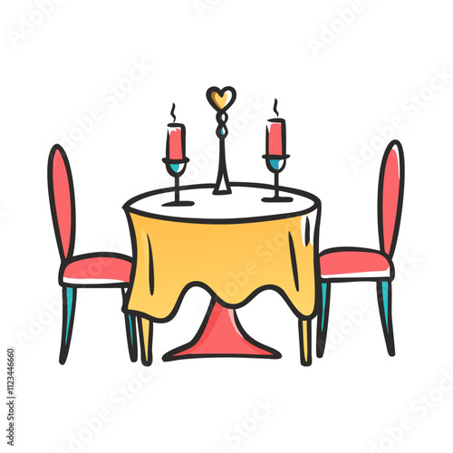 romantic dinner table icon, valentines day illustration, valentine icon - simple line art of romantic dinner table, symbolizing valentines day celebrations. valentine vector.