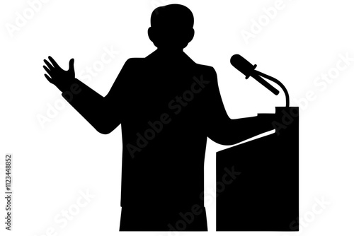 Silhouette of a speaker giving a conference speech at a podium. vector illustration on a white background