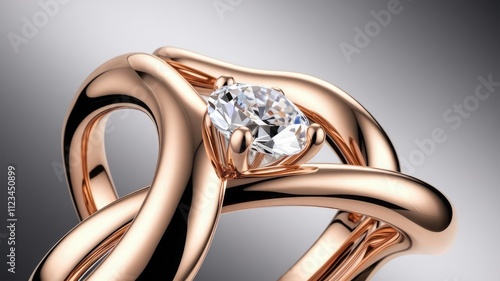 Elegant Rose Gold Twisted Ring Design with Diamond Accent. photo