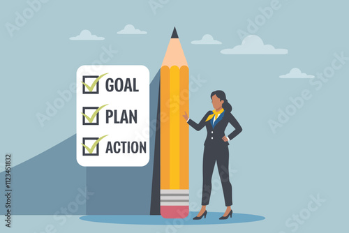 Goal, action and plan, process to implement business, strategy plan for career improvement