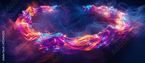 Vibrant and energetic abstract background featuring a dynamic fiery explosion with bright neon lights electric arcs and glowing plasma effects  The image conveys a sense of powerful motion intensity photo