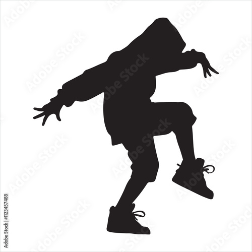 Hip hop dance child silhouette on white background
