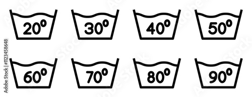 Set of laundry temperature icons in clean vector design. Editable stroke.