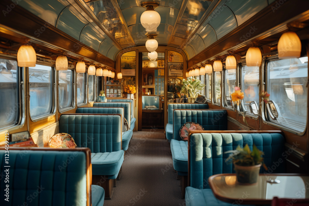 Fototapeta premium Vintage train interior with retro seating